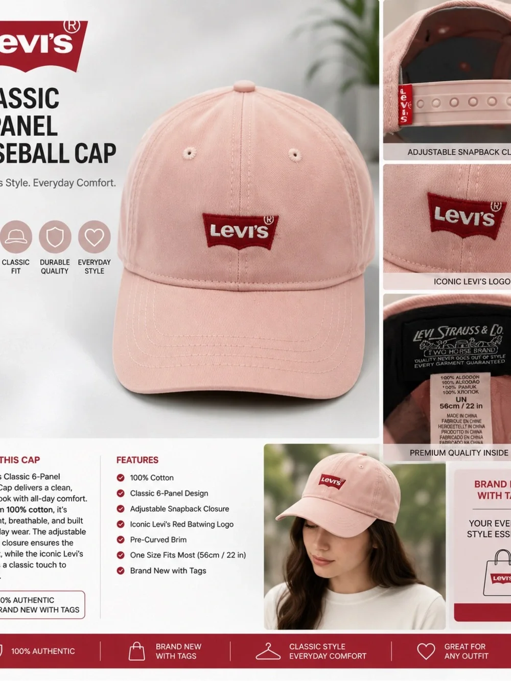 Levi's Blush Pink Embroidered Logo Baseball Cap